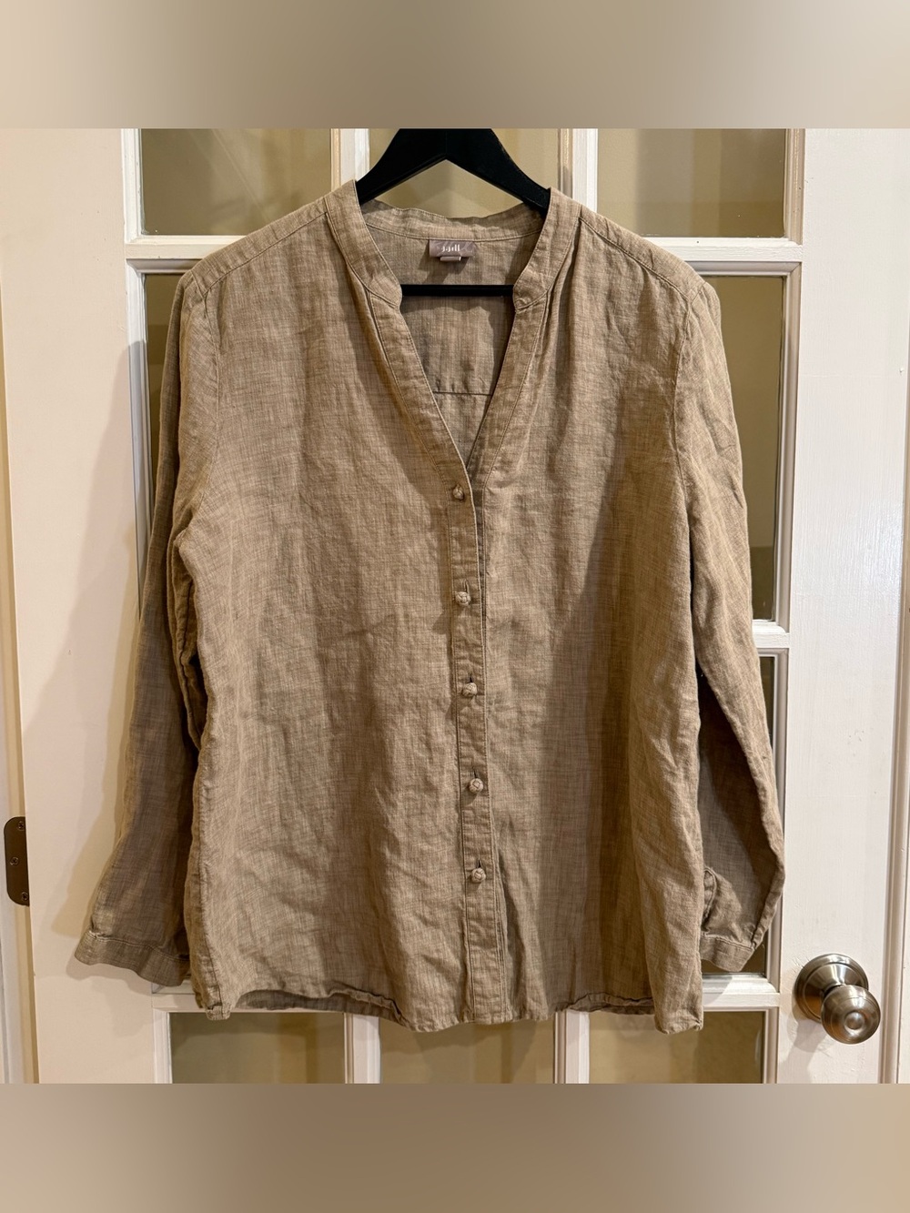 J. Jill Love Linen Shirt Womens Large L Brown Beige Long Sleeve Button Down